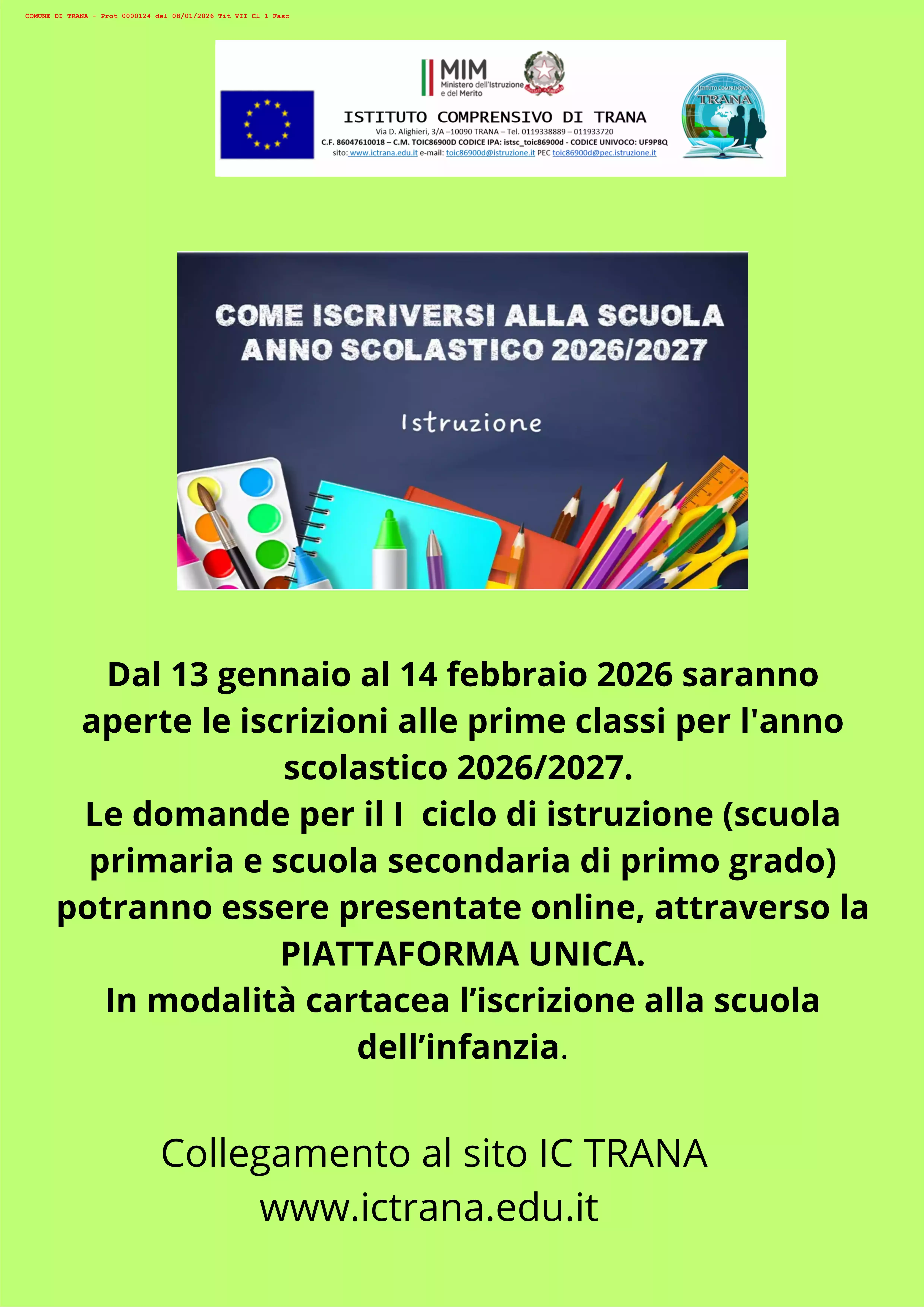 Iscrizioni alle Prime Classi per l'anno scolastico 2026/2027
