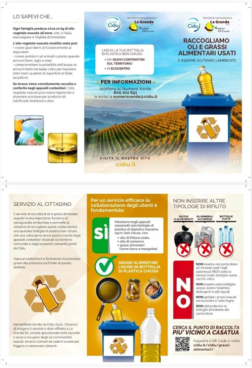 Raccogliamo oli e grassi alimentari usati